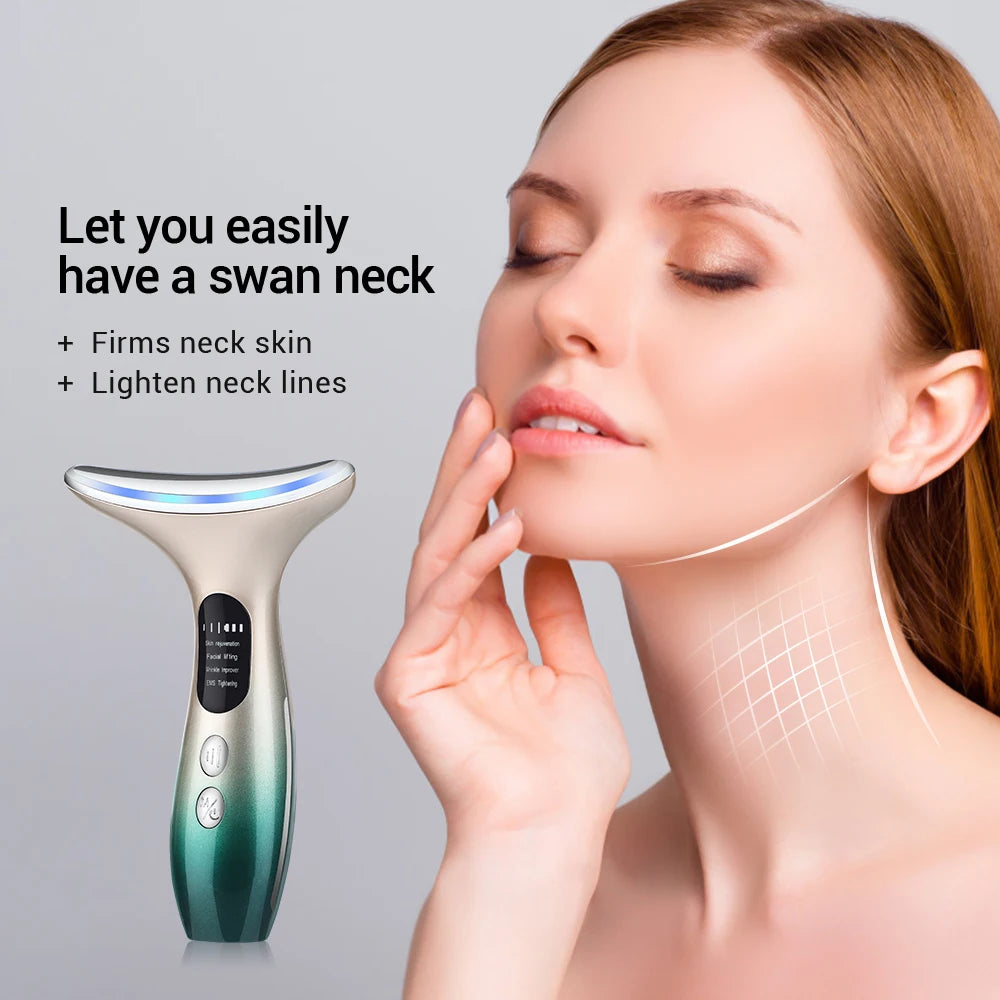 EMS Facial Lifting-Neck Face Beauty Device 3 Colors Led Photon Therapy Anti Wrinkle Double Chin Remover Skin Care Tools