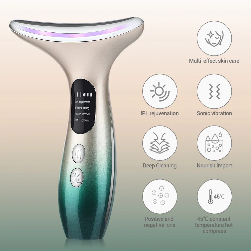 EMS Facial Lifting-Neck Face Beauty Device 3 Colors Led Photon Therapy Anti Wrinkle Double Chin Remover Skin Care Tools